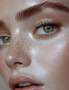 Close-up eines ästhetischen Gesichts mit glänzender Haut – Rothpunkt, Branding- und Werbeagentur Zür