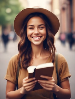A person holding a book titled 'Focus: The Hidden Driver of Excellence' by Daniel Goleman in front of their face. The background is a plain light color, and the person is wearing a beige shirt and jeans.