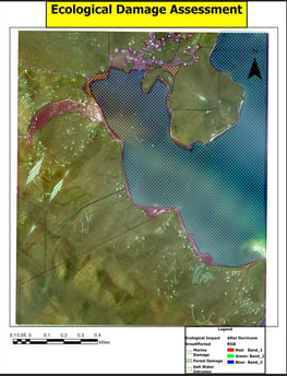 ArcGIS map showing ecological damage assessment.