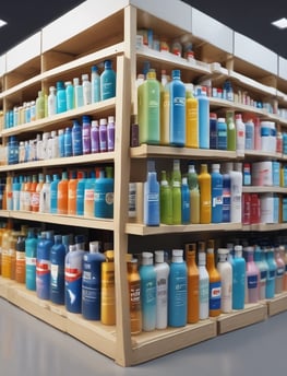 A collection of wellness products is displayed, including a brown glass dropper bottle with a blue label, jars with cream-colored labels, a small bowl with powder, and several capsules scattered on a light surface. Packaging with minimalist design features the brand 'beam' and labels such as 'clarity,' 'the fixer,' and 'revive.'