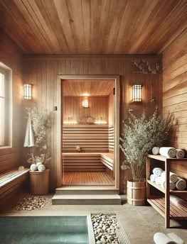 a wooden sauna with attached cold plunge pool