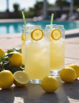 A hand is squeezing a fresh orange slice over a glass filled with orange juice. Next to the glass, there is a can of Sanpellegrino Aranciata on an orange surface. The background is in a warm yellow shade, creating a vibrant and refreshing atmosphere.