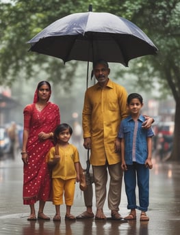 Two miniature Indian flags are positioned on a car dashboard with a small emblem between them. A smartphone lies nearby on the dashboard, and a cloth is draped over part of the surface. The background is blurred but suggests an outdoor setting.