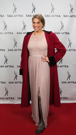 sharky, SAG, red carpet, stef schultz, austin, awards, formal gown, formal, gala, red coat, event