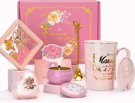 Taza Set de Regalo con vela aromática, Llavero, Bolas de Baño de Rosas