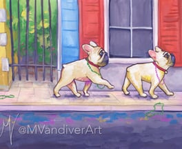 Illustrations from Bruno & Frida Go To Mardi Gras by New Orleans artist Melissa Vandiver.