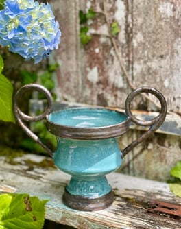 Grand canthare - émail turquoise et bronze