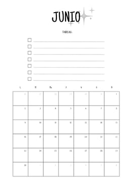 Calendario junio minimalista para imprimir gratis 