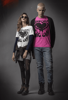 bella canvas t-shirt, keep calm gig on, black heart, groovy retro design, vivid calm designs, side