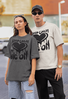 oversized tee, keep calm gig on, black heart, groovy retro design, vivid calm designs, side gig