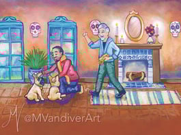 Illustrations from Bruno & Frida Go To Mexico City by New Orleans artist Melissa Vandiver.