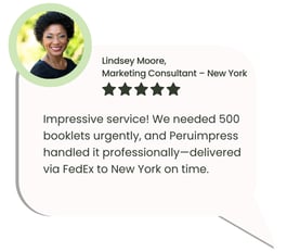 Review of booklet printing and FedEx shipping from Peru to New York by Peruimpress.