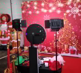 Christmas-themed open air photo booth setup for the staff Christmas party at Adventist Retirement Plus in Redlands.