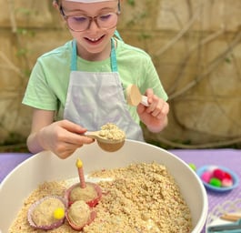 Enjoy sensory play adventures like baking cupcakes with sprinkled vanilla cloud dough!