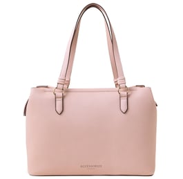 a pink handbag with a pink purse and a white purse