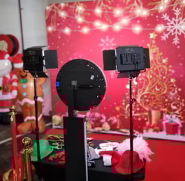 Christmas-themed open air photo booth setup for the staff Christmas party at Adventist Retirement Plus in Redlands.