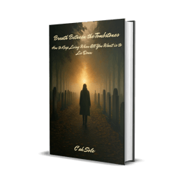 Breath Between the Tombstones ebook cover by C'ah Sole woman mourning in a graveyard