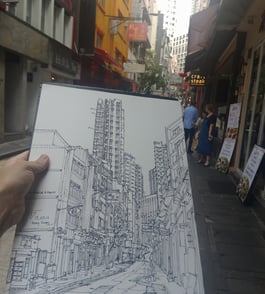 City sketch by artist Evgeny Bondarenko
