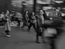 People exiting Wynyard train station in Sydney.