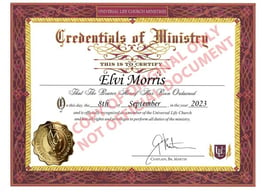 Certificate of Ministry for Elvi Morris