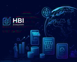 Illustration of the global HBI Ecosystem connecting exporters, AI tools, and digital trade platforms worldwide.