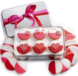 Gourmet Happy Valentines Day Cookie Gift Basket, Hand Decorated colored Black And White Cookies