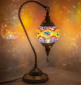Glass Turkish Moroccan Bedside Lamp with Bronze Base Handmade Tiffany Mosaic Lamp for Living room