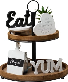 Black and white kitchen with this charming two-tiered tray decor set.