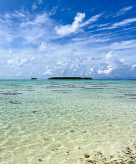 Pristine beach with crystal-clear turquoise water on Tetiaroa island, French Polynesia.