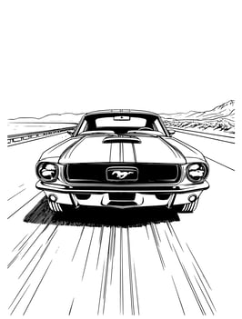 kleurplaat auto Ford Mustang first edition op de weg