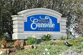 Evansville Indiana welcome sign with flowers