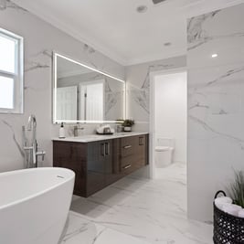 modern floor to celling marble in Sunnyvale bathroom remodel