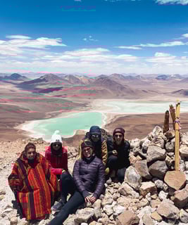 Friends on the top of the Licancabur Summit at the Bolivia and Chile border.