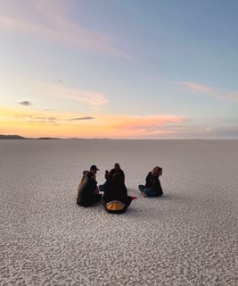 Friends enjoying the sunset on the Uyuni Salt Flat.