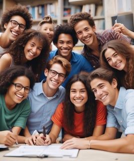 a group of people sitting around a table