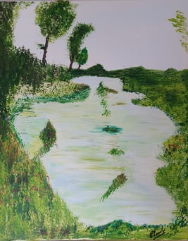 Etang en été. Châssis bois & toile, 33x44cm. 120€.