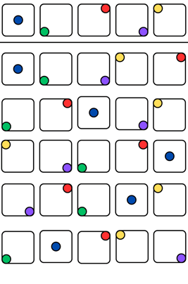 a number of different colored dots on a white background