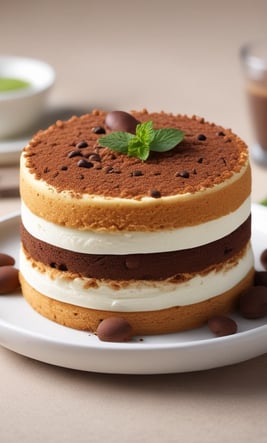 a cake with chocolate chips and coffee beans. Tiramisu