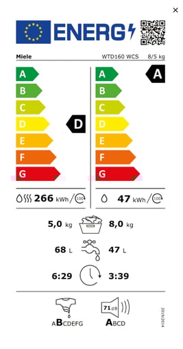 Energielevel der Miele WTD 160 WCS