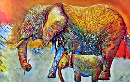 Original Elefant mit Baby in Pop Art