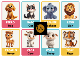 Flashcards de animales bilingüe para imprimir
