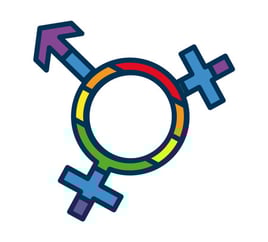 a rainbow colored symbol of a male and female symbol