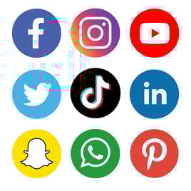 a bunch of different colored social media icons