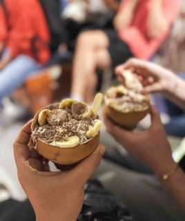 Image of banana and chocolate lassis in Varanasi, India.