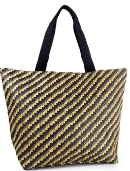a black and gold striped baguet bag