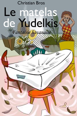 Couverture de roman. Un phénomène étrange se produit sur le matelas devant Irma affolée.