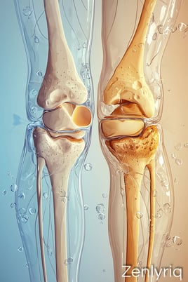 anatomical illustration of a knee joint with highlighted pain points, symbolizing natural joint reli