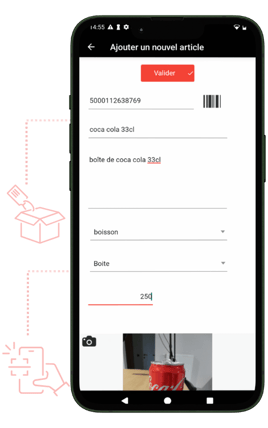 Ajout d'un article dans le stock avec un smartphone et stockmobil