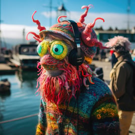 On the bustling docks of San Francisco's Fisherman's Wharf, a zombie fisherman stands out. Donning a hand-knitted sweater of 