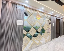 PVC sheet, Mirror acrylic and golden steel strips, done by Azitas Interio in Chunabhati